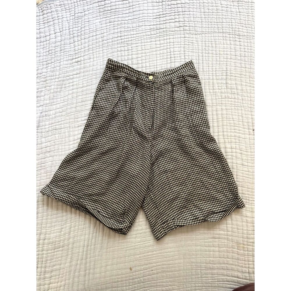 High Waisted Black Plaid Vintage Long Shorts